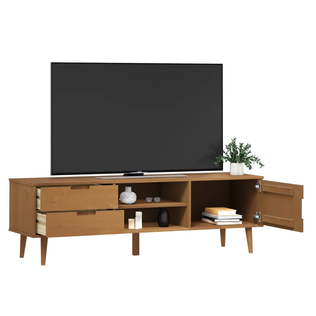 vidaXL Szafka TV MOLDE, brązowa, 158x40x49 cm, lite drewno sosnowe