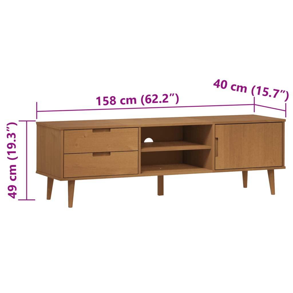 vidaXL Szafka TV MOLDE, brązowa, 158x40x49 cm, lite drewno sosnowe