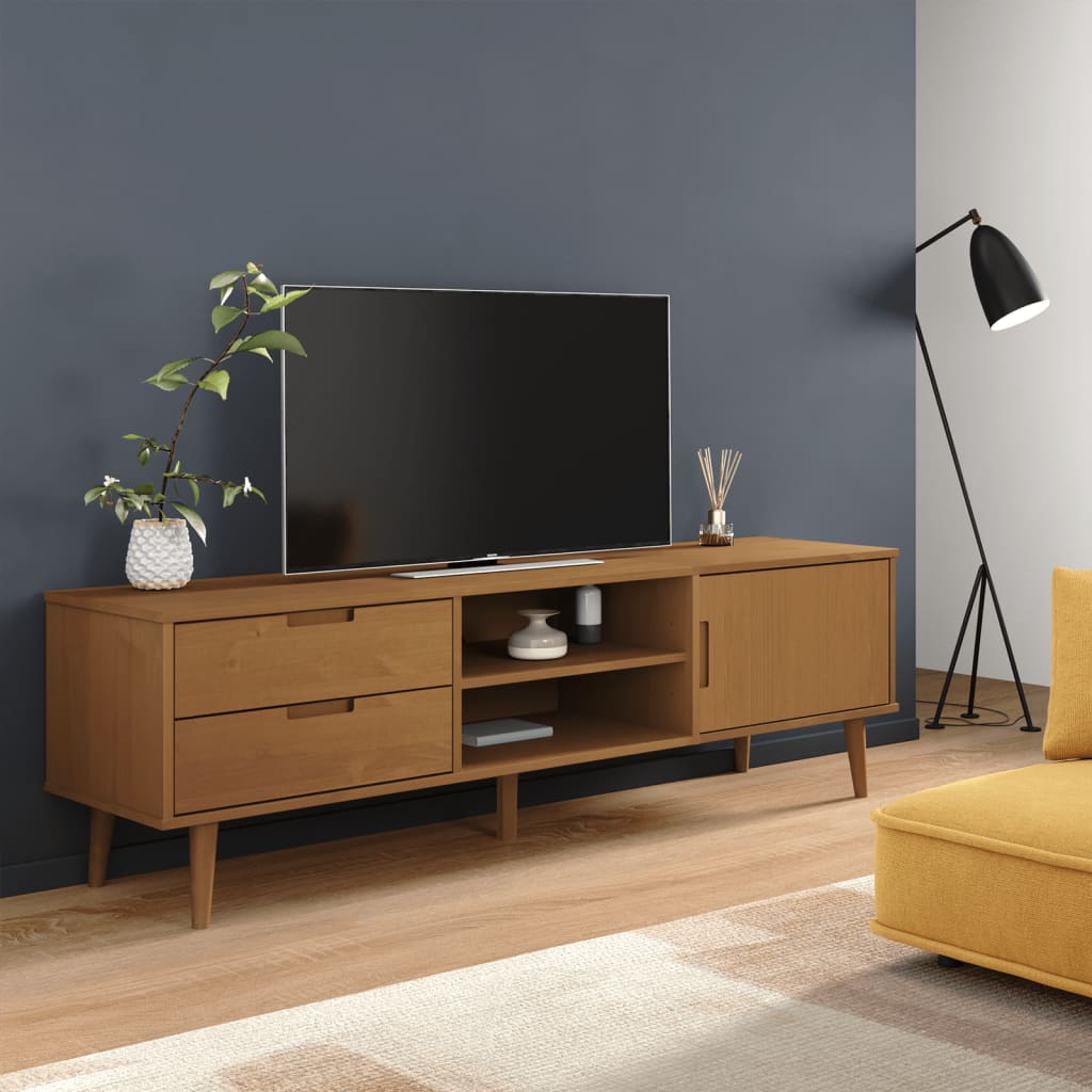 vidaXL Szafka TV MOLDE, brązowa, 158x40x49 cm, lite drewno sosnowe