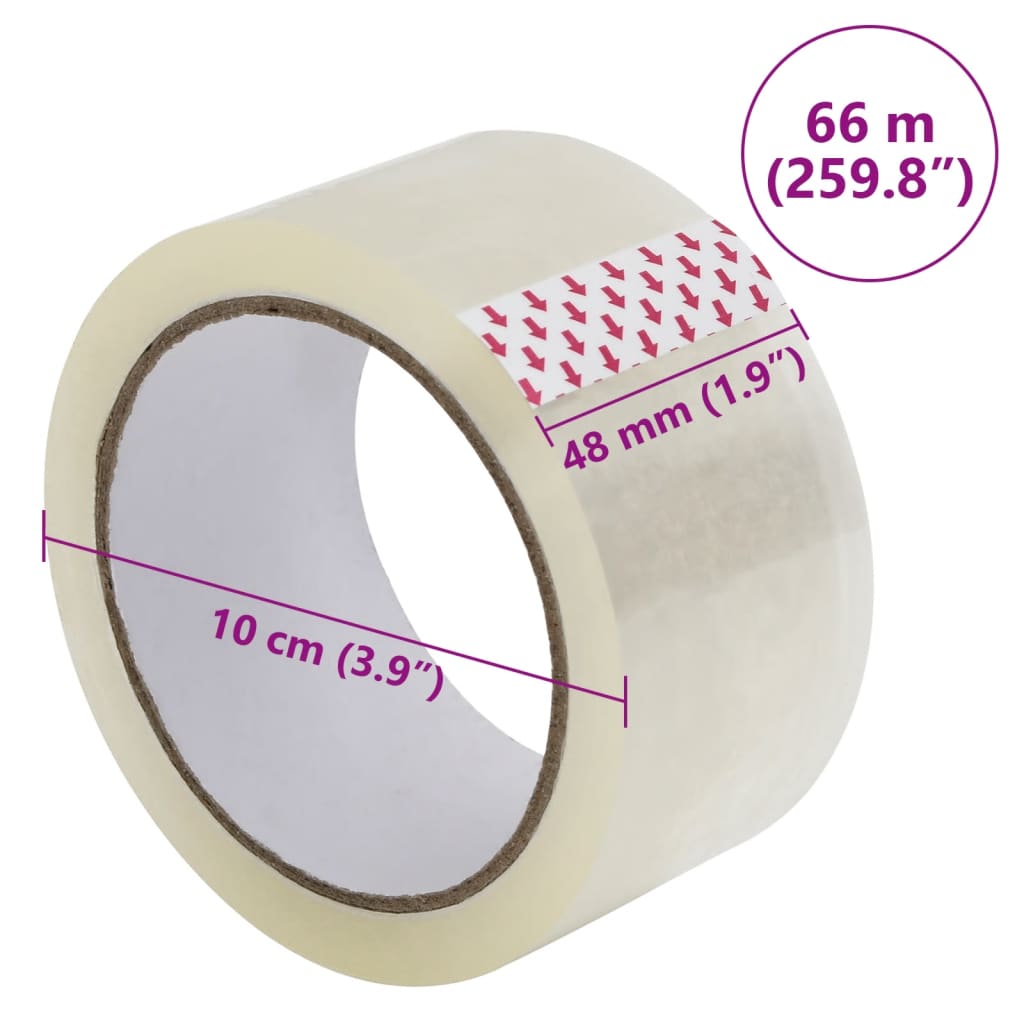 vidaXL Taśma pakowa, 12 rolek, przezroczysta, 48 mm x 66 m