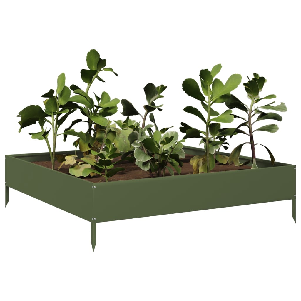 vidaXL Podwyższona donica, oliwkowa, 100x100x26 cm, stal