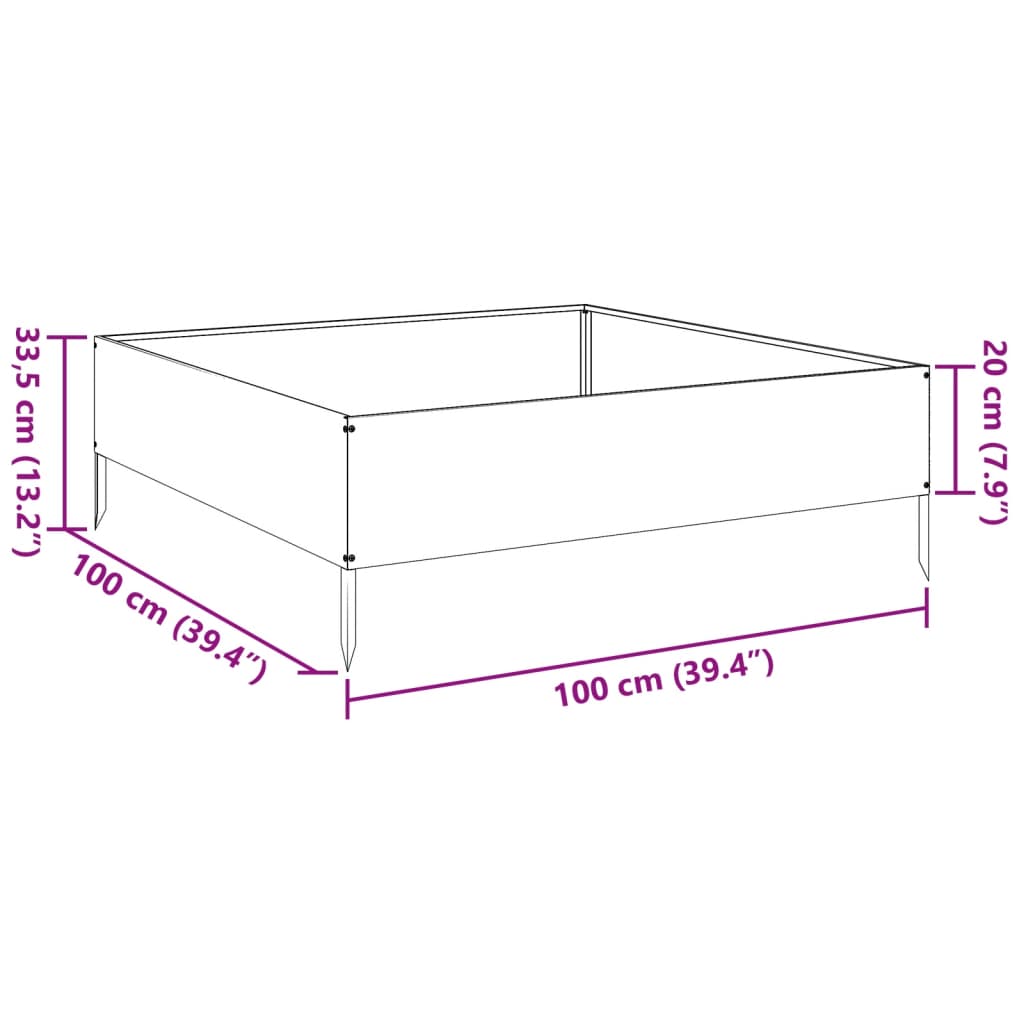 vidaXL Podwyższona donica, biała, 100x100x33,5 cm, stal