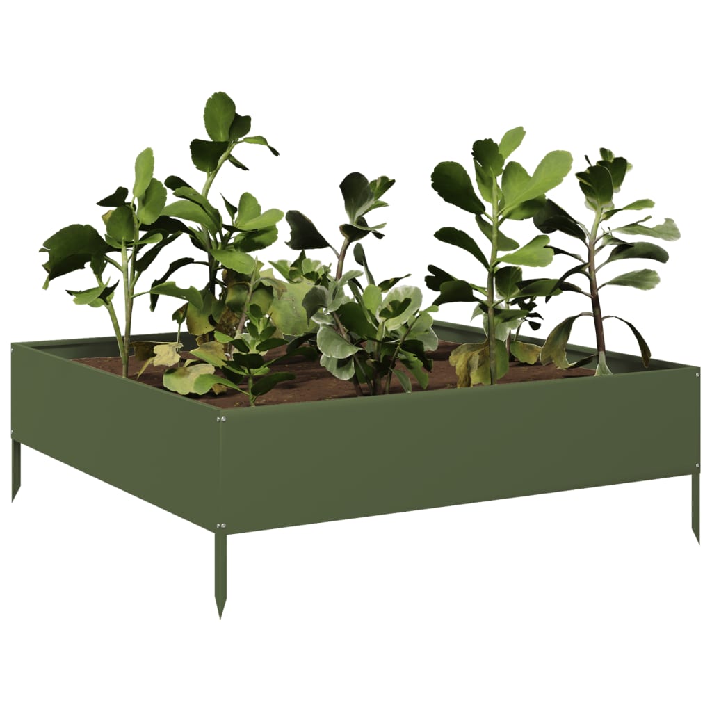 vidaXL Podwyższona donica, oliwkowa, 100x100x33,5 cm, stal