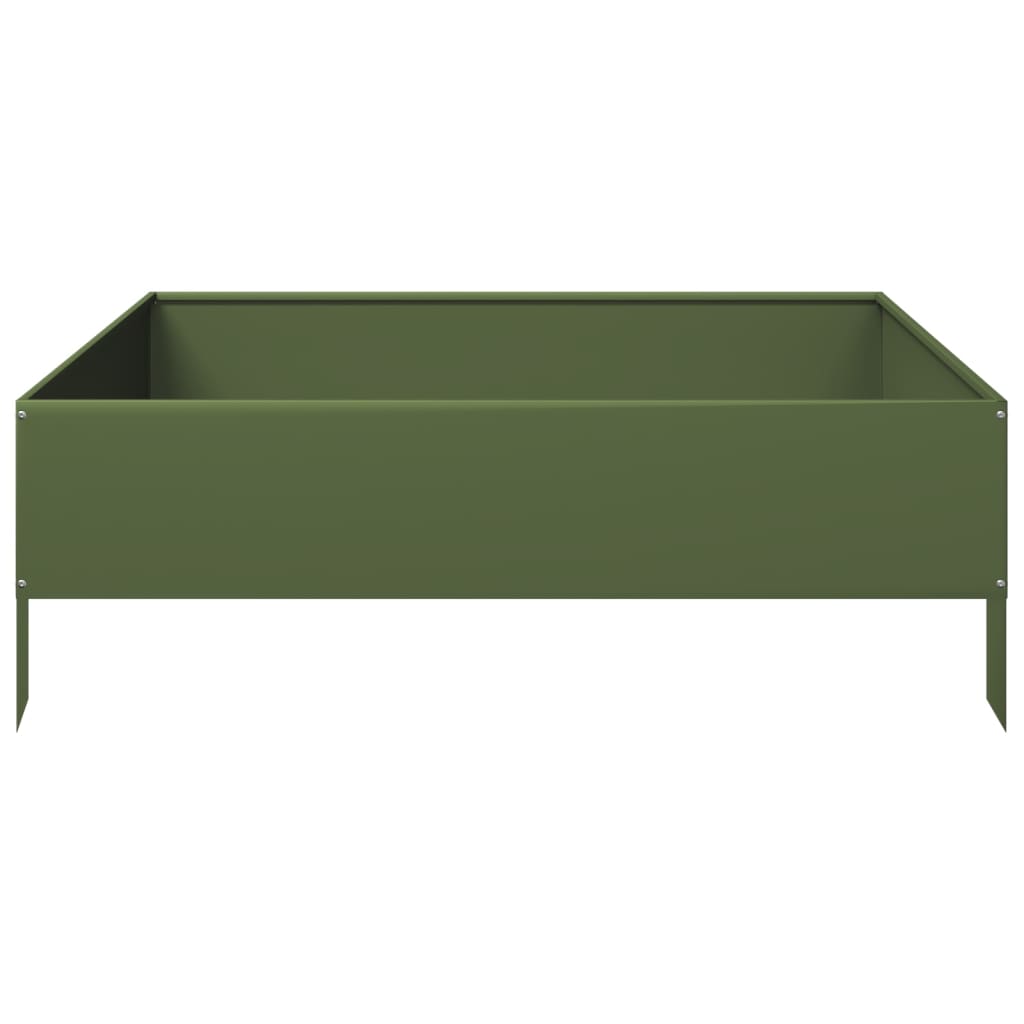 vidaXL Podwyższona donica, oliwkowa, 100x100x33,5 cm, stal