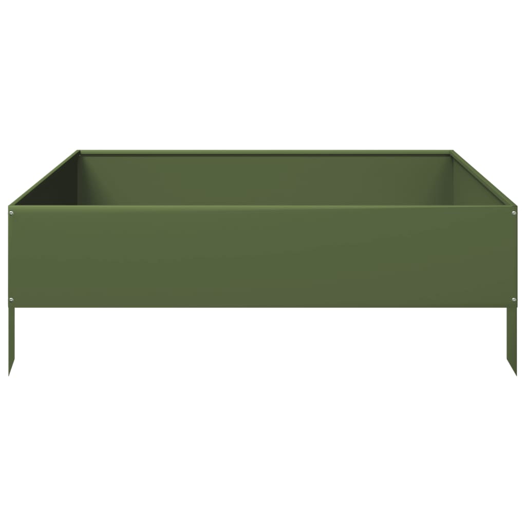 vidaXL Podwyższona donica, oliwkowa, 100x100x33,5 cm, stal