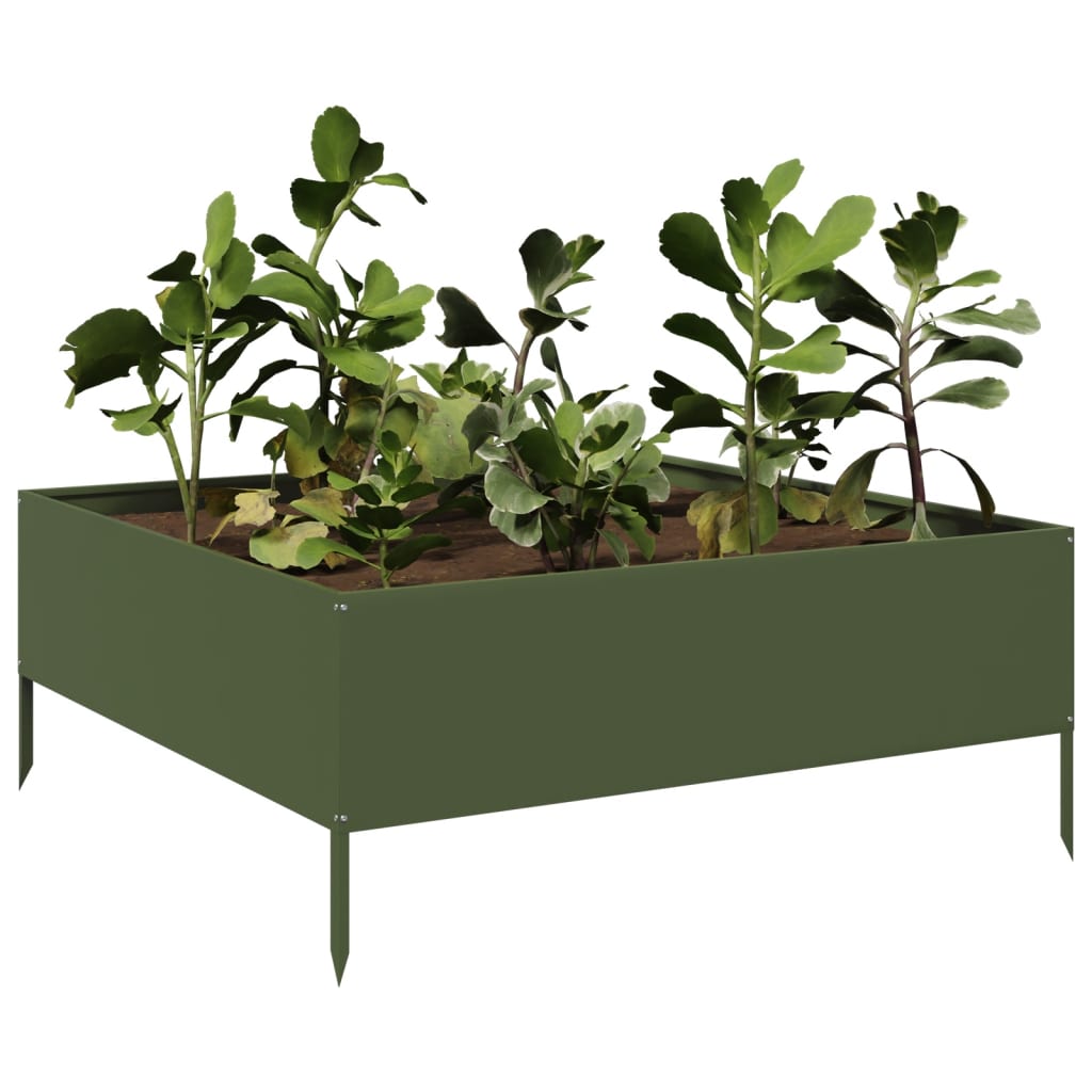 vidaXL Podwyższona donica, oliwkowa, 100x100x41 cm, stal