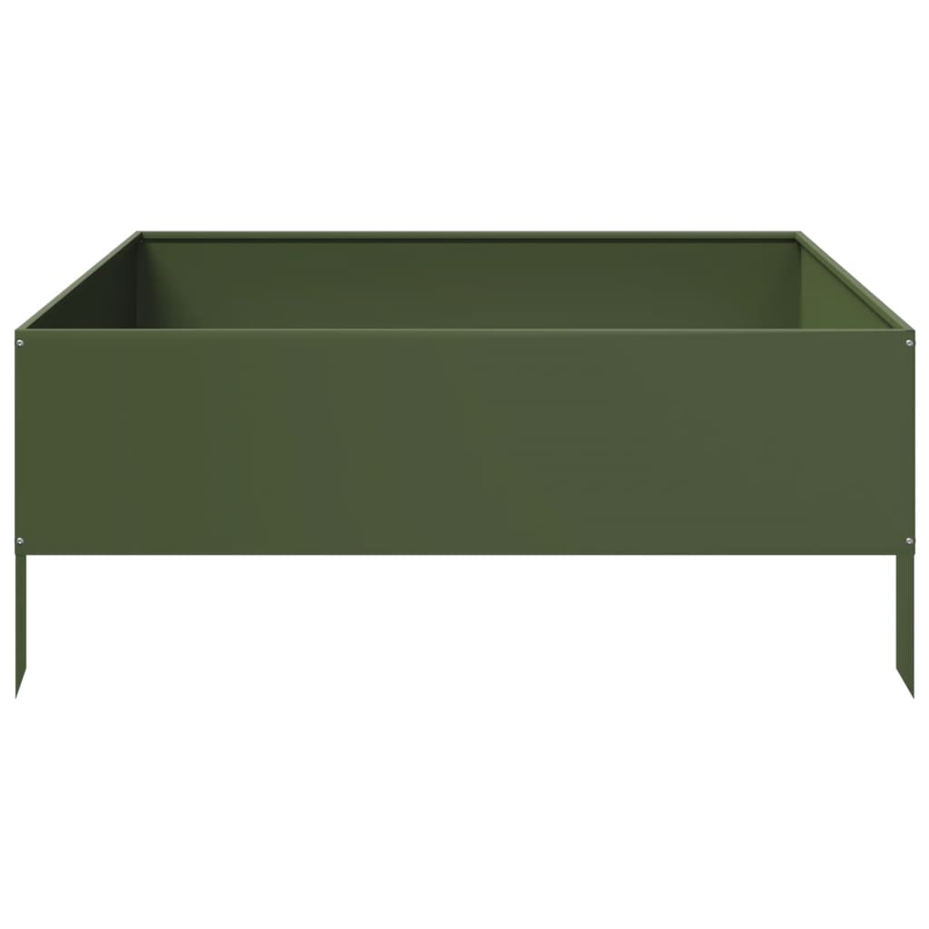 vidaXL Podwyższona donica, oliwkowa, 100x100x41 cm, stal