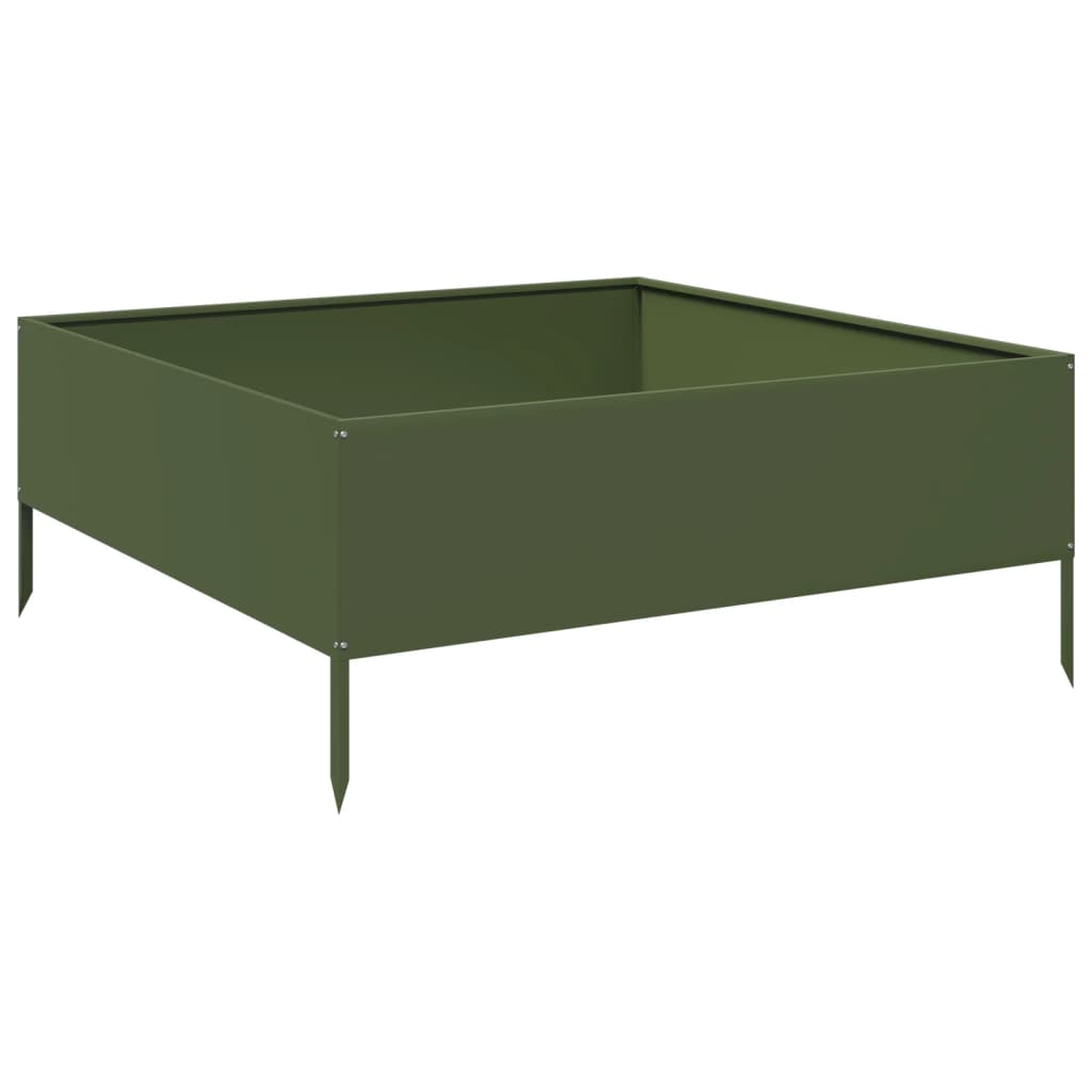 vidaXL Podwyższona donica, oliwkowa, 100x100x41 cm, stal