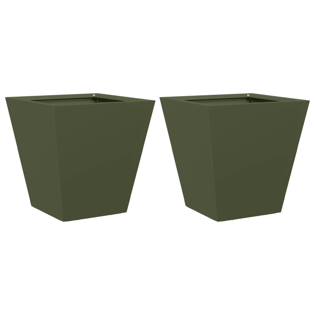 vidaXL Donice ogrodowe, 2 szt., oliwkowozielone, 30x30x30 cm, stalowe
