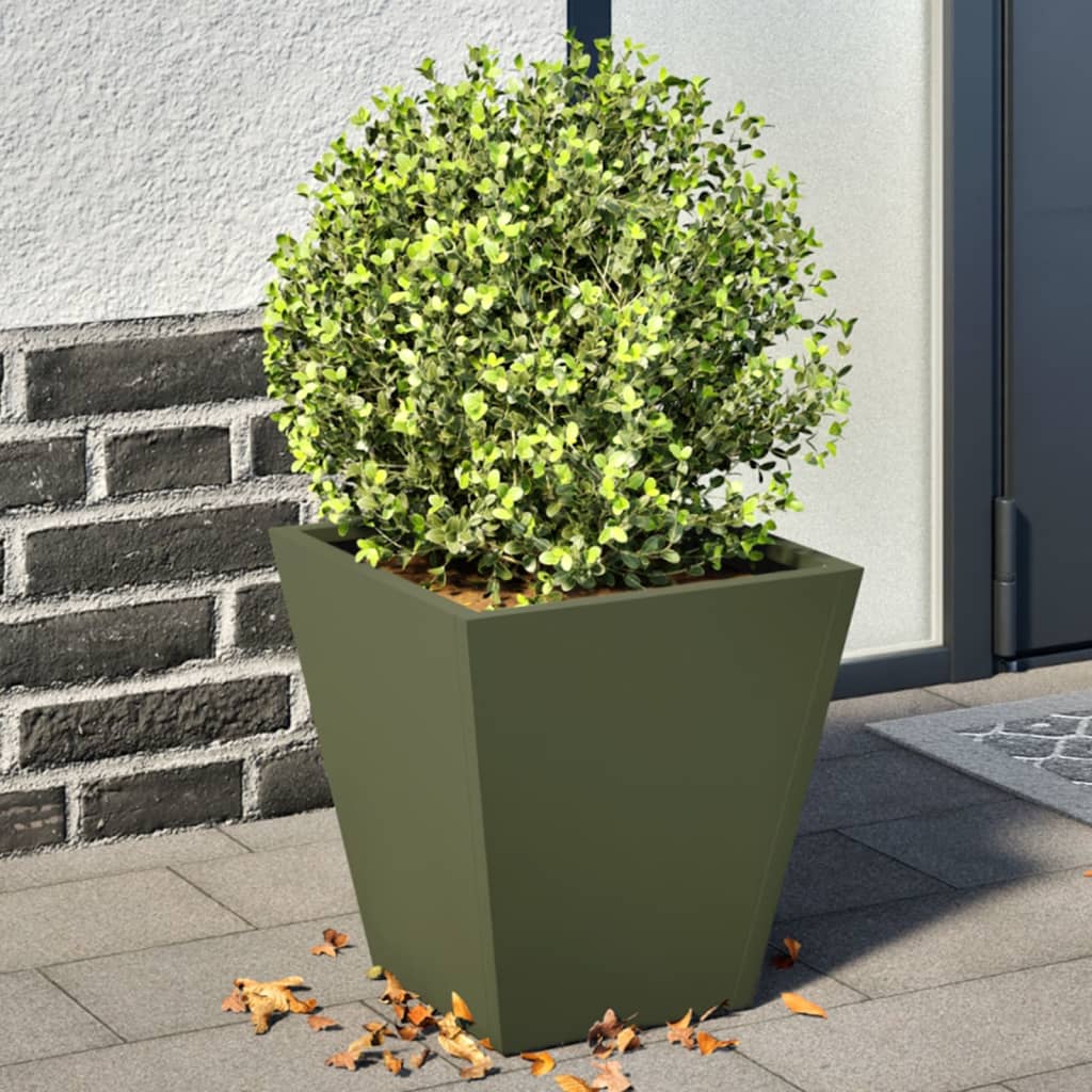 vidaXL Donice ogrodowe, 2 szt., oliwkowozielone, 30x30x30 cm, stalowe