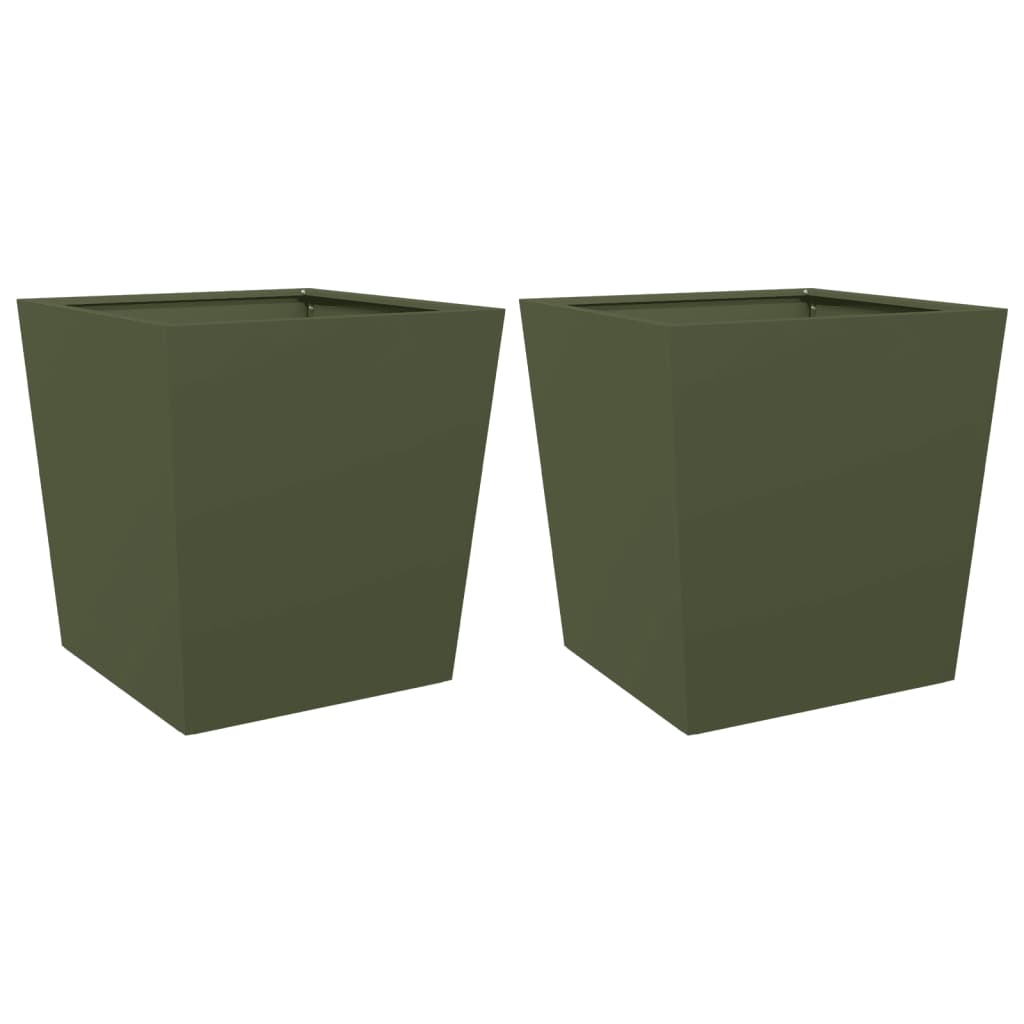 vidaXL Donice ogrodowe, 2 szt., oliwkowe, 50x50x50 cm, stal