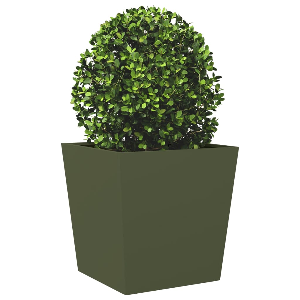 vidaXL Donice ogrodowe, 2 szt., oliwkowe, 50x50x50 cm, stal