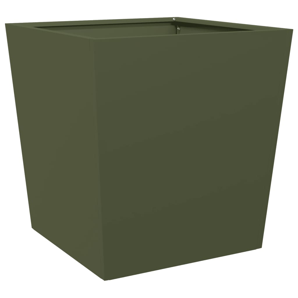 vidaXL Donice ogrodowe, 2 szt., oliwkowe, 50x50x50 cm, stal