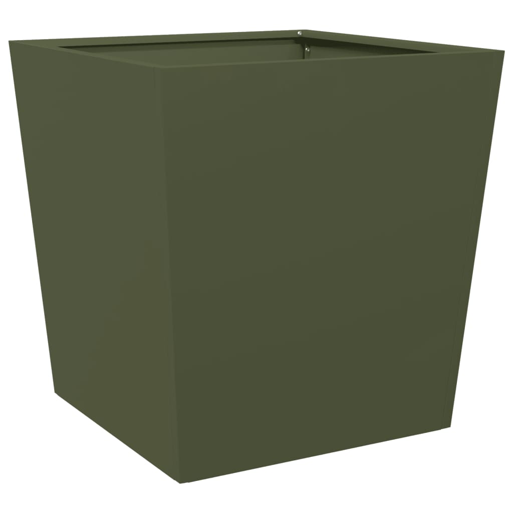 vidaXL Donice ogrodowe, 2 szt., oliwkowe, 50x50x50 cm, stal