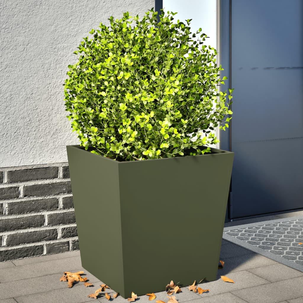 vidaXL Donice ogrodowe, 2 szt., oliwkowe, 50x50x50 cm, stal