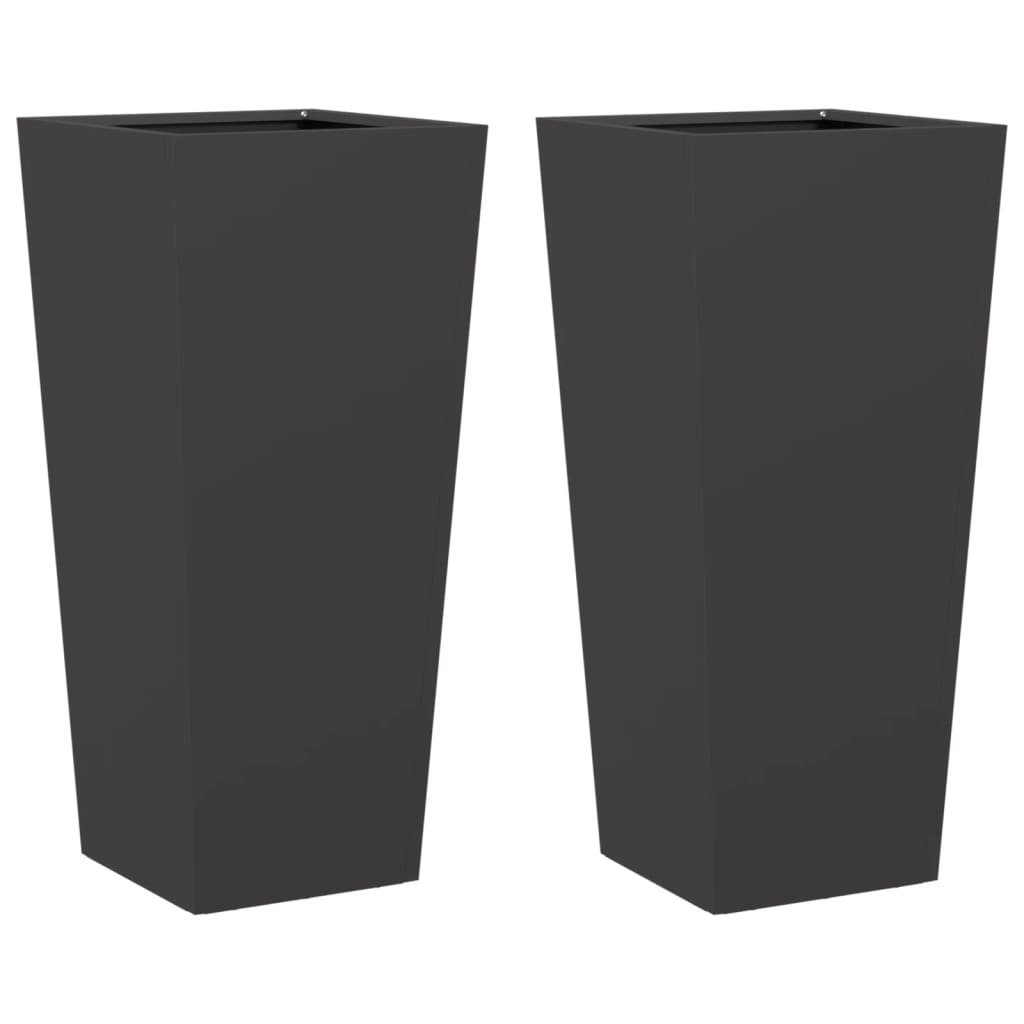 vidaXL Donice ogrodowe, 2 szt., czarne, 35x35x75 cm, stalowe