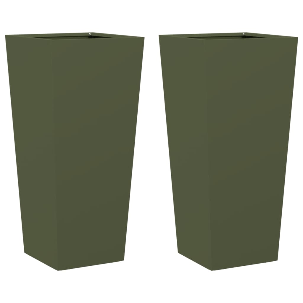 vidaXL Donice ogrodowe, 2 szt., oliwkowozielone, 35x35x75 cm, stalowe