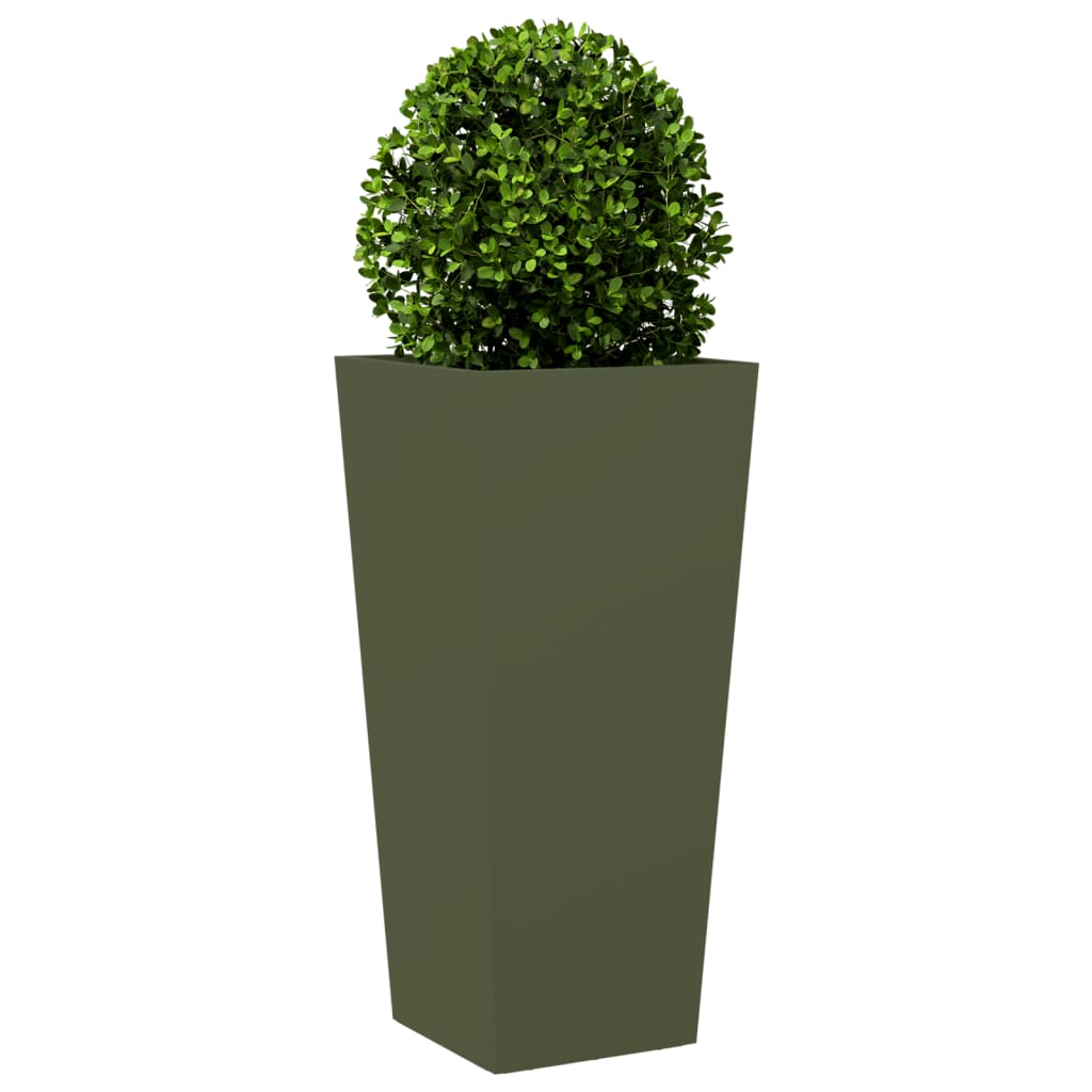 vidaXL Donice ogrodowe, 2 szt., oliwkowozielone, 35x35x75 cm, stalowe