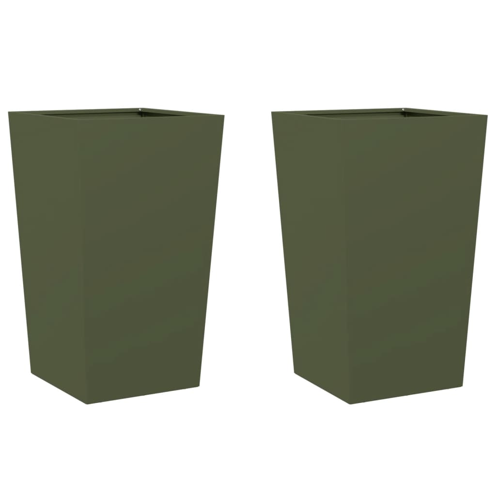 vidaXL Donice ogrodowe, 2 szt., oliwkowe, 45x45x75 cm, stal
