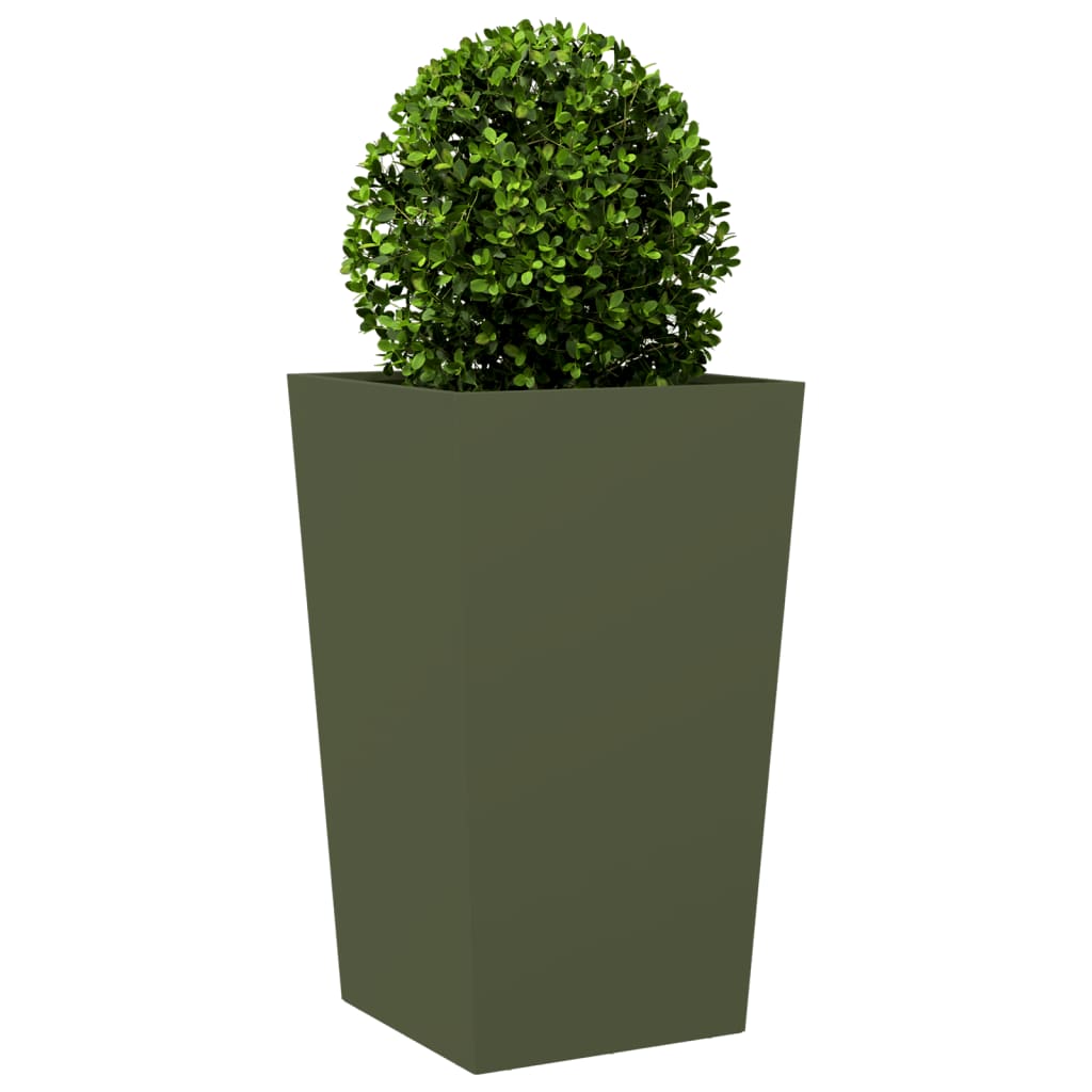 vidaXL Donice ogrodowe, 2 szt., oliwkowe, 45x45x75 cm, stal
