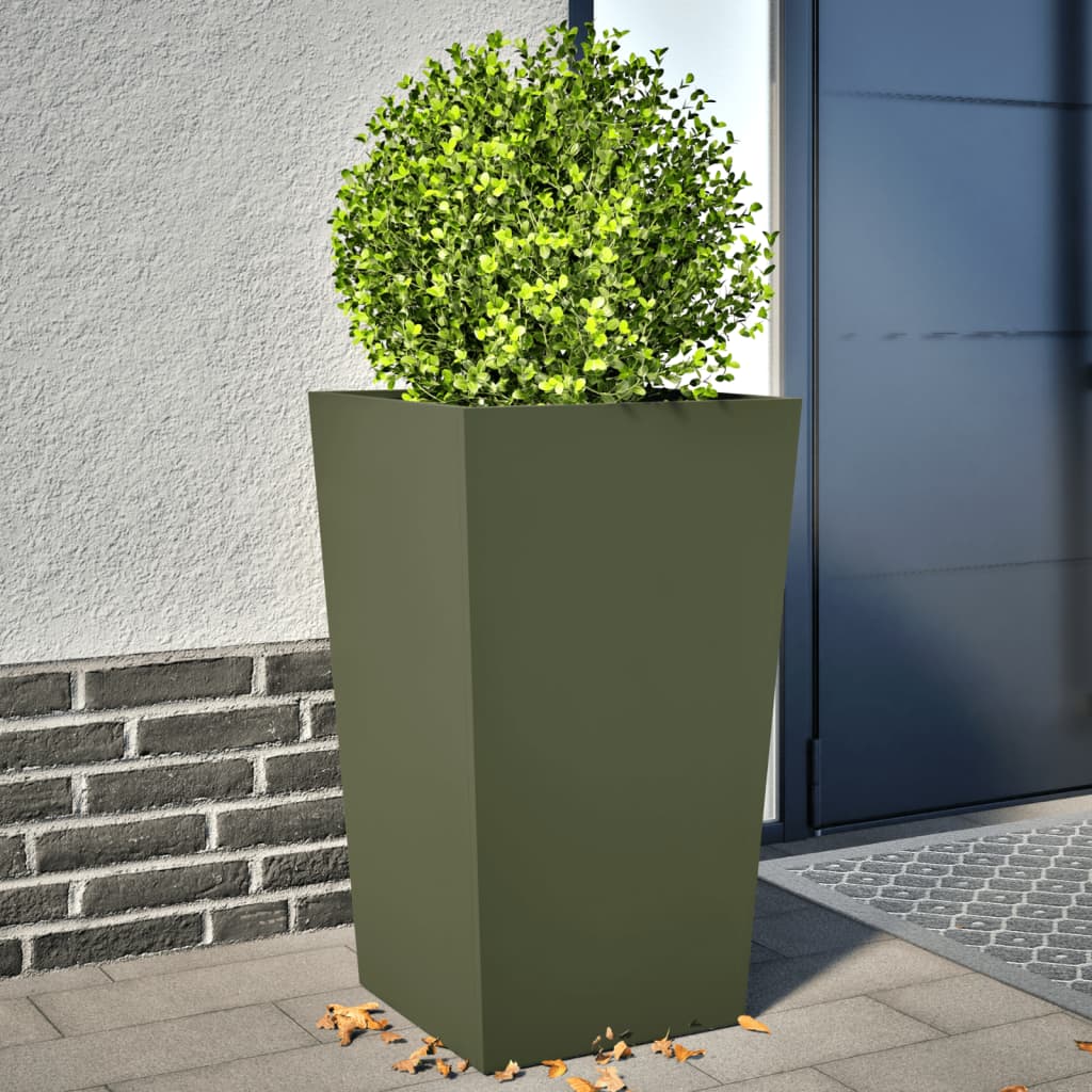 vidaXL Donice ogrodowe, 2 szt., oliwkowe, 45x45x75 cm, stal
