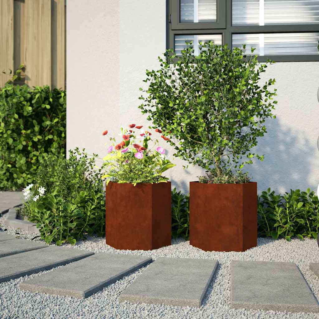 vidaXL Donice ogrodowe 2 szt sześciokątna 46x40x45 cm stal nierdzewna