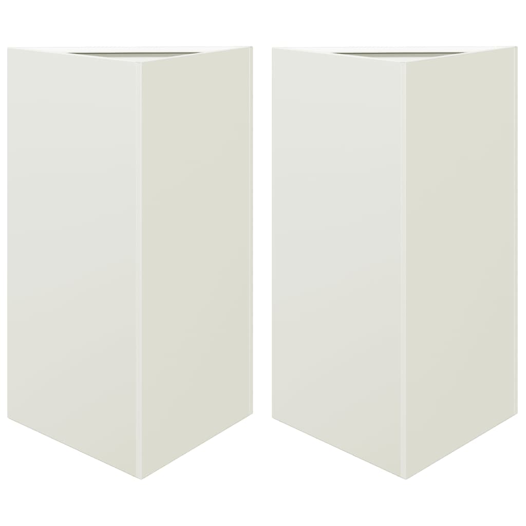 vidaXL Donice ogrodowe, 2 szt., białe, trójkątne, 50x43x75 cm, stal