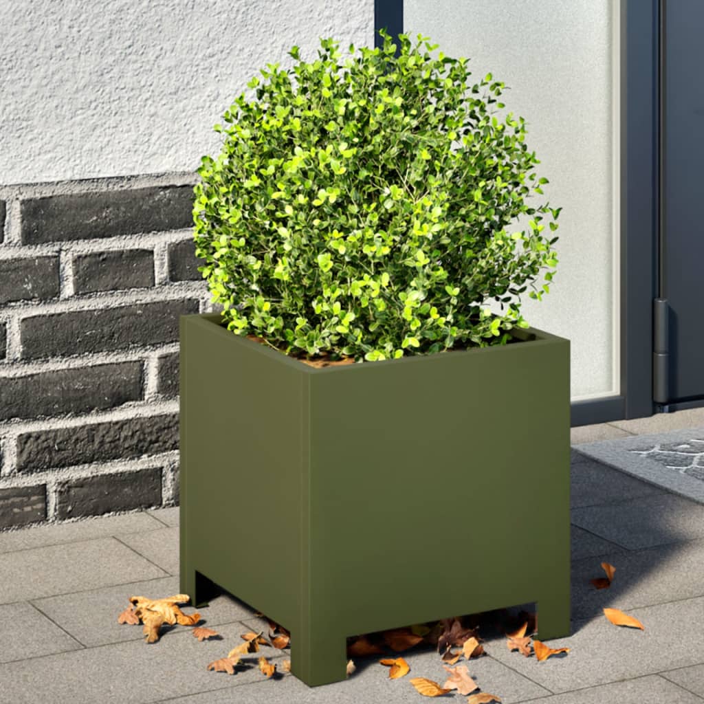 vidaXL Donice ogrodowe, 2 szt., oliwkowozielone, 30x30x30 cm, stalowe