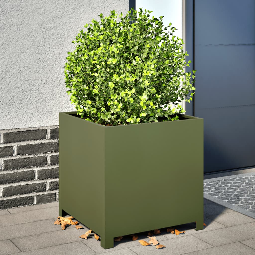 vidaXL Donica ogrodowa, oliwkowozielona, 50x50x50 cm, stalowa