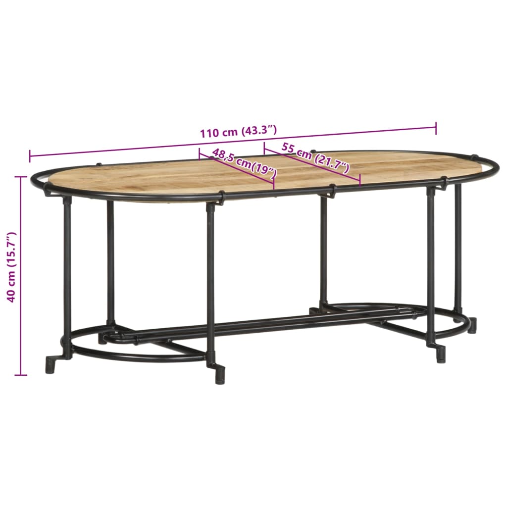 vidaXL Stolik kawowy, 110x55x40 cm, lite surowe drewno mango