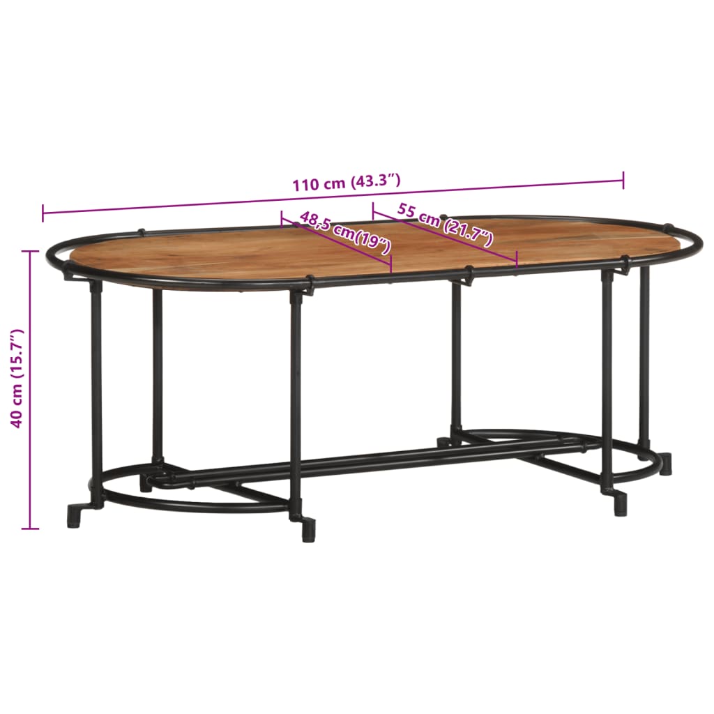 vidaXL Stolik kawowy, 110x55x40 cm, lite drewno akacjowe