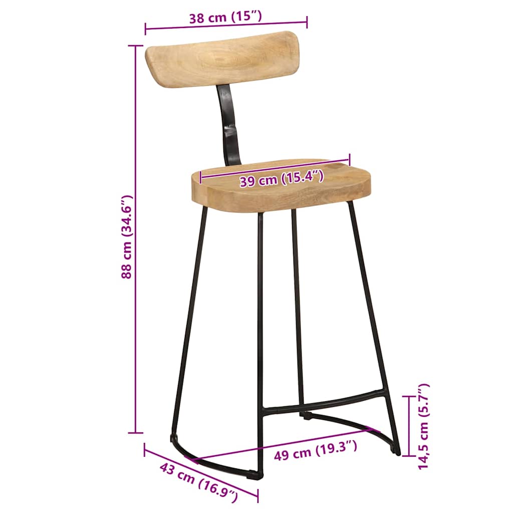 vidaXL Hokery barowe 2 szt. 49x43x88 cm Drewno lite Mango