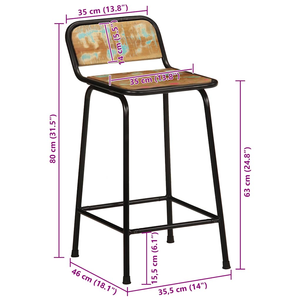 vidaXL Hokery barowe 2 szt. 46x35,5x80 cm Drewno lite odzyskane