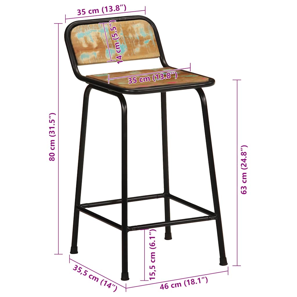 vidaXL Hokery barowe 4 szt. 46x35,5x80 cm Drewno lite odzyskane