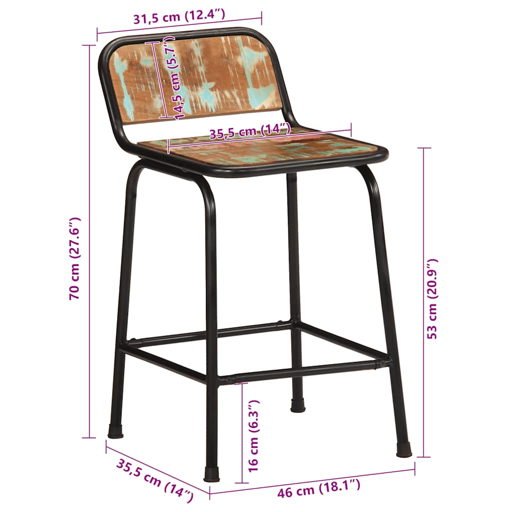 vidaXL Hokery barowe 4 szt. 46x35,5x70 cm Drewno lite odzyskane
