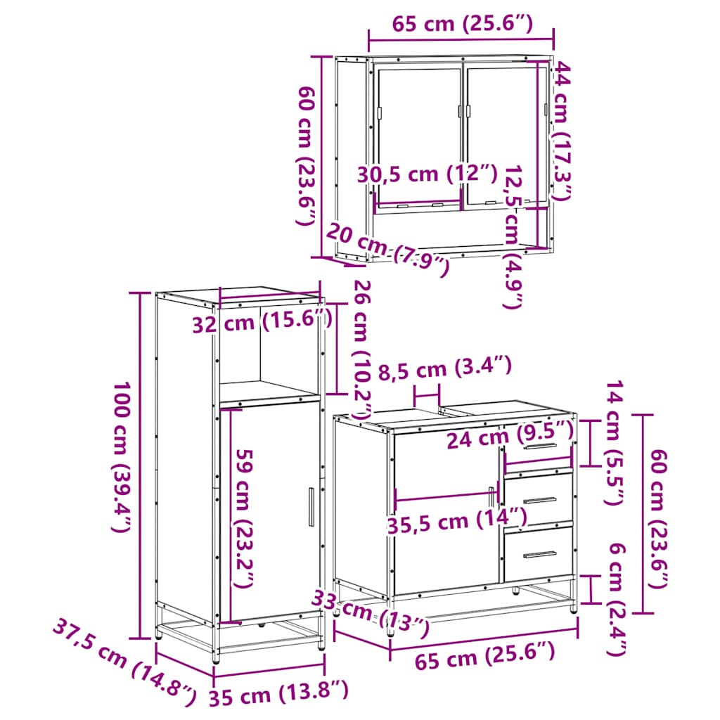 vidaXL 3-częściowy zestaw mebli łazienkowych, brązowy dąb