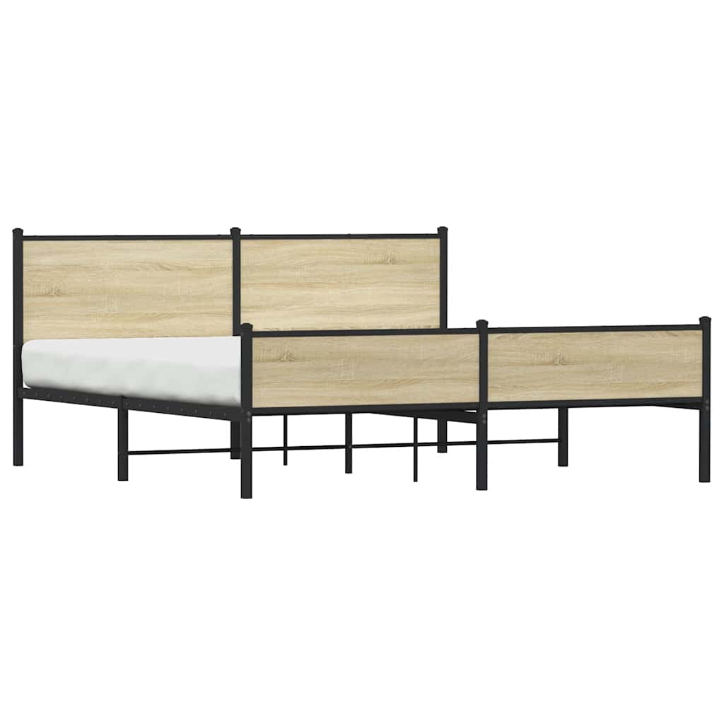 vidaXL Metalowa rama łóżka, bez materaca, dąb sonoma, 183x213 cm