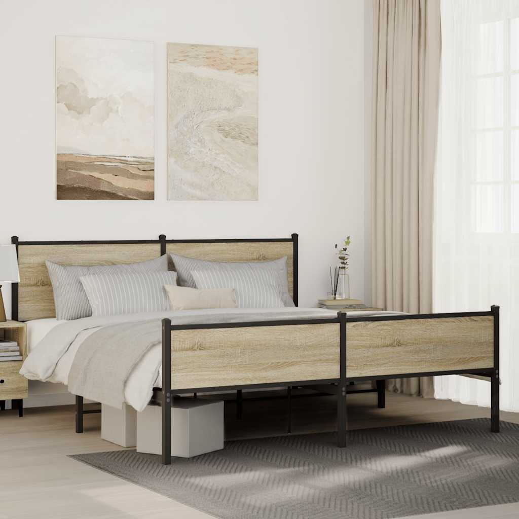 vidaXL Metalowa rama łóżka, bez materaca, dąb sonoma, 183x213 cm
