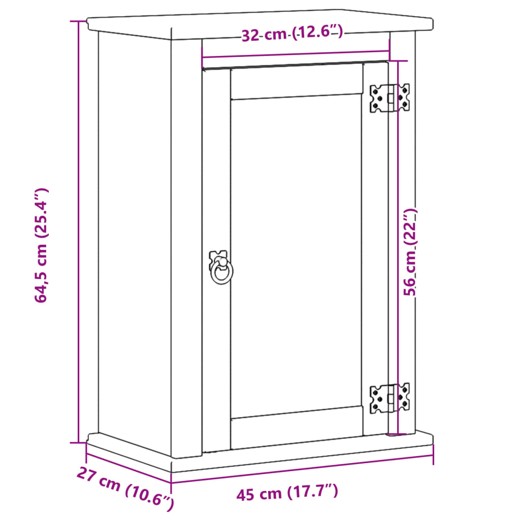 vidaXL Szafka łazienkowa Corona, 45x27x64,5 cm, lite drewno sosnowe