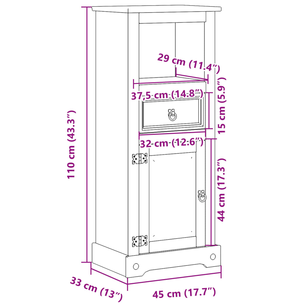 vidaXL Szafka łazienkowa Corona, 45x33x110 cm, lite drewno sosnowe