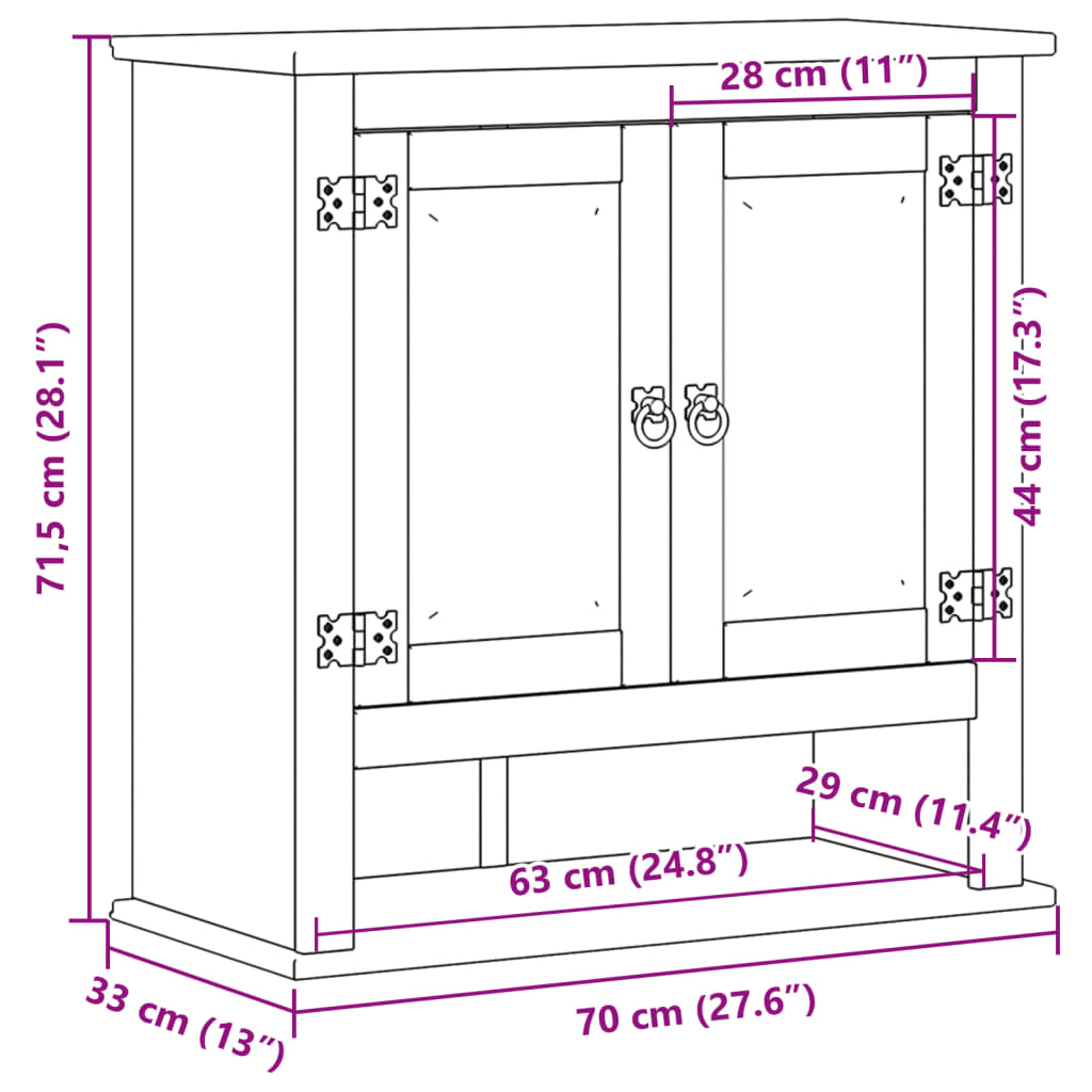 vidaXL Szafka pod umywalkę Corona, 70x33x71,5 cm, lite drewno sosnowe