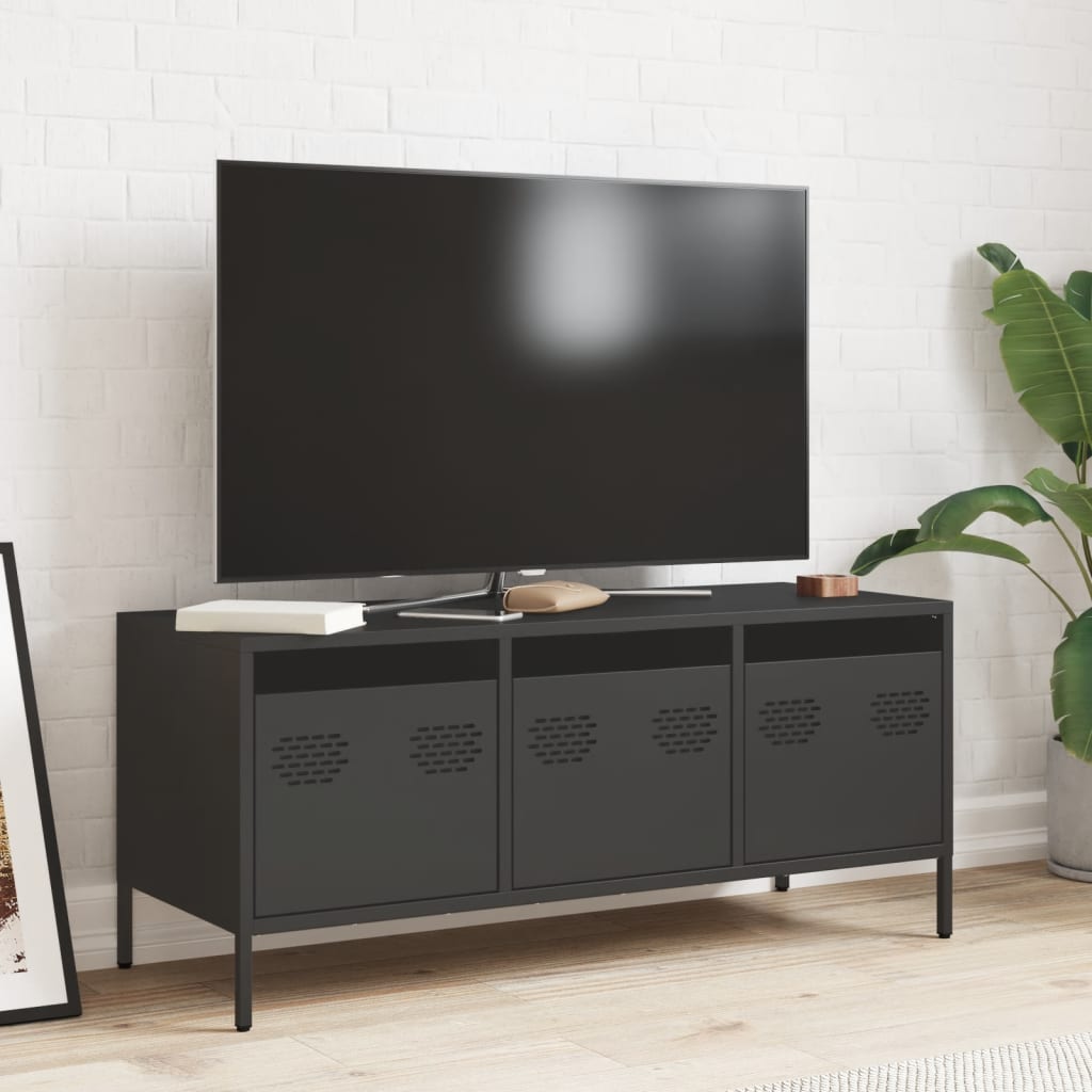 vidaXL Szafka RTV, czarna, 101,5x39x43,5 cm, stal walcowana na zimno