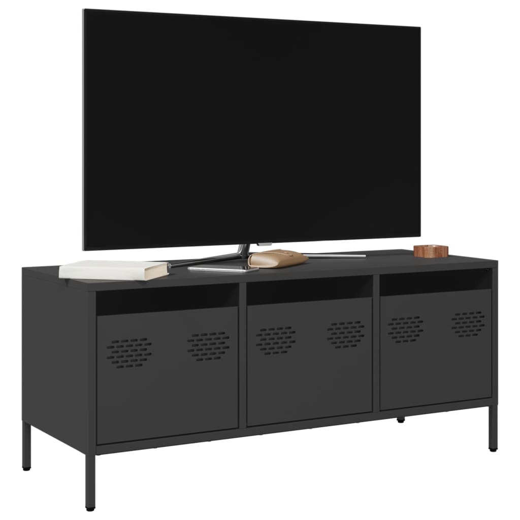 vidaXL Szafka RTV, czarna, 101,5x39x43,5 cm, stal walcowana na zimno