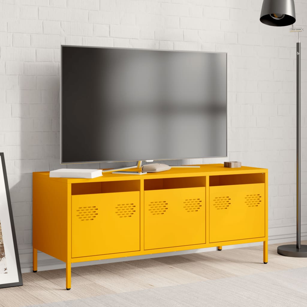 vidaXL Szafka RTV, żółta, 101,5x39x43,5 cm, stal walcowana na zimno