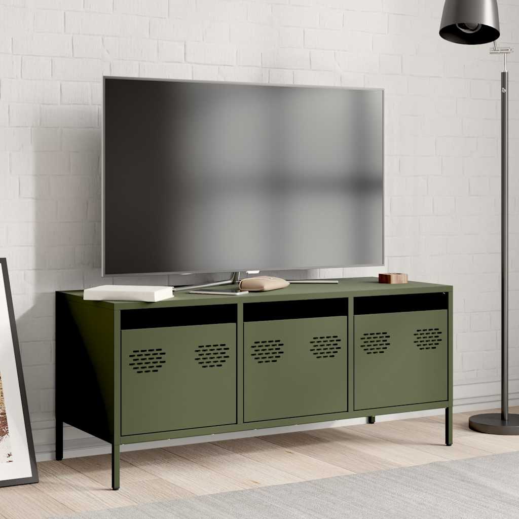 vidaXL Szafka RTV, oliwkowa, 101,5x39x43,5 cm, stal walcowana na zimno