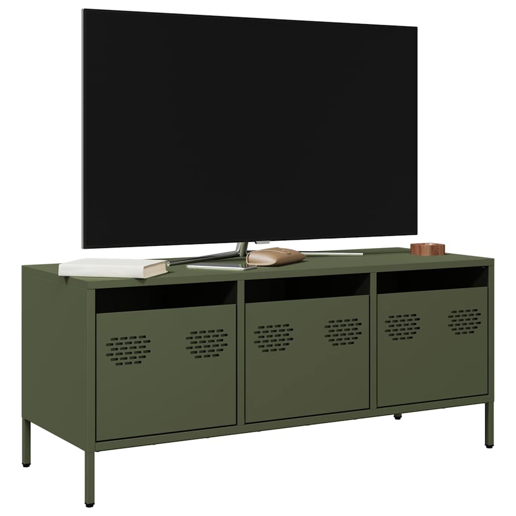 vidaXL Szafka RTV, oliwkowa, 101,5x39x43,5 cm, stal walcowana na zimno