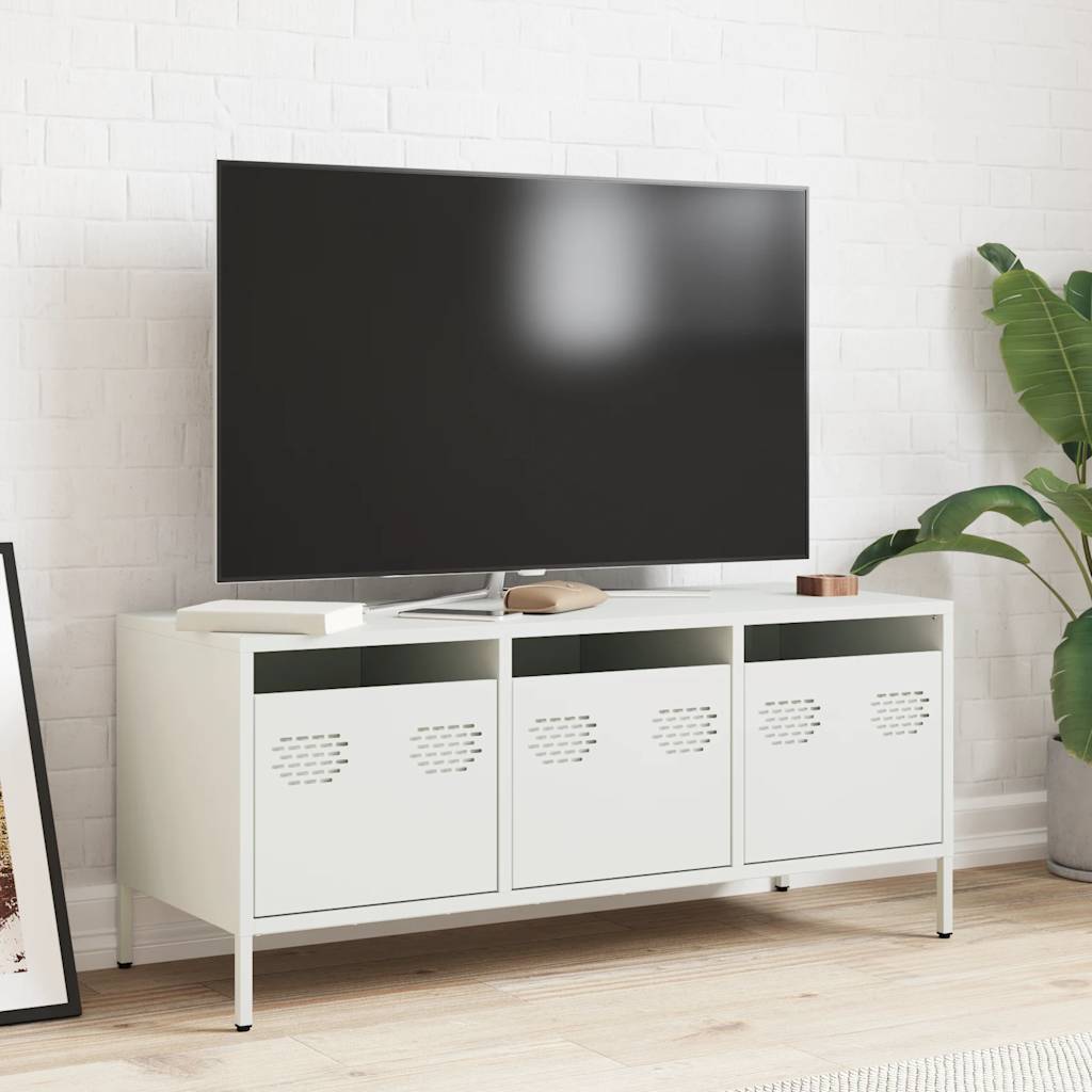 vidaXL Szafka RTV, biała, 101,5x39x43,5 cm, stal walcowana na zimno