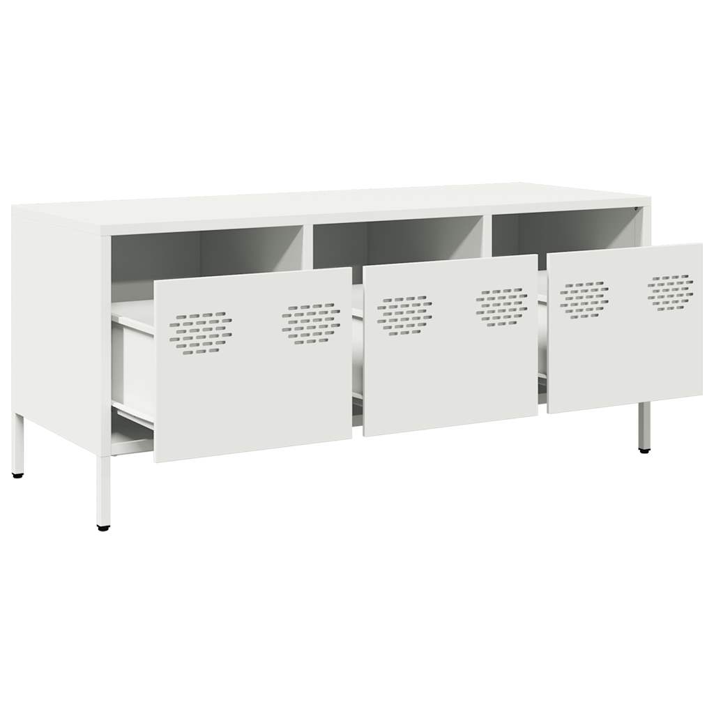 vidaXL Szafka RTV, biała, 101,5x39x43,5 cm, stal walcowana na zimno