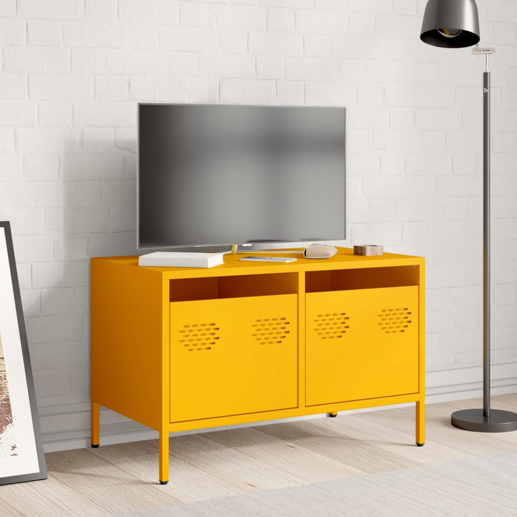 vidaXL Szafka RTV, musztardowa, 68x39x43,5 cm, stal walcowana na zimno