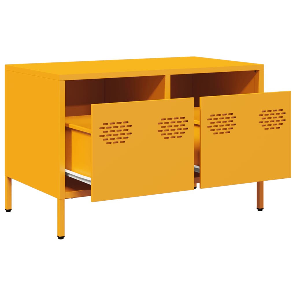 vidaXL Szafka RTV, musztardowa, 68x39x43,5 cm, stal walcowana na zimno